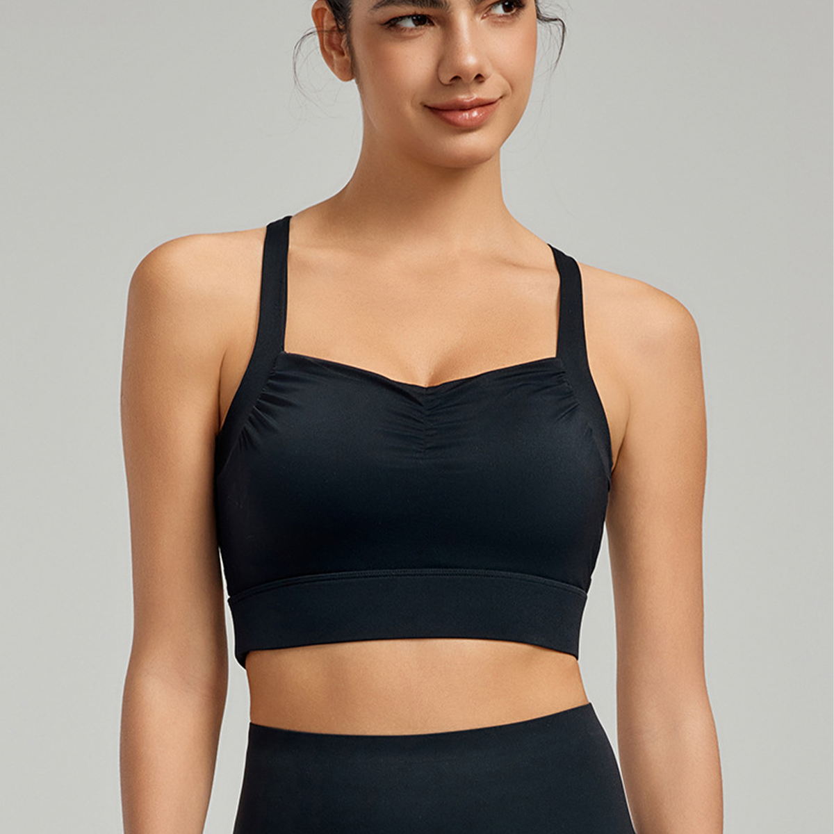 Front-Pleated Back-Cross Yoga Sports Bra DWB115019