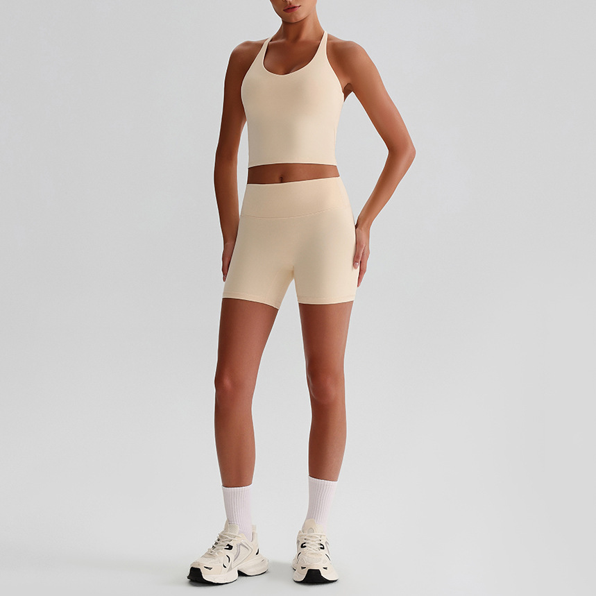  Solid-color Nude Tight Shorts Set With Beautiful Back Bra SKL-LQ0328
