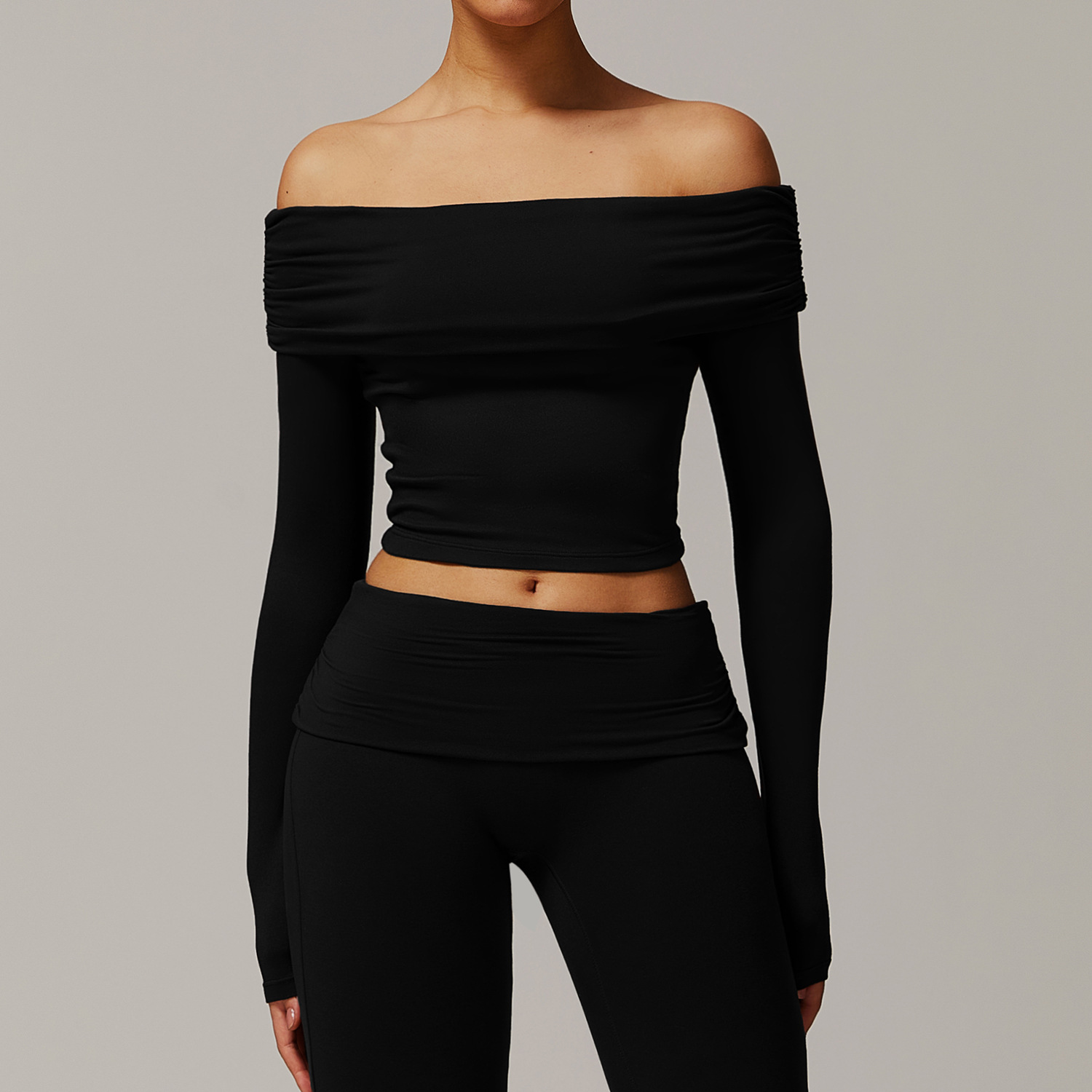 Off-the-shoulder Long-sleeved Yoga Wear 9152