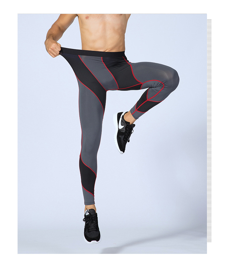 Men's High Elastic Contrast Color Block Fitness Pants 4030