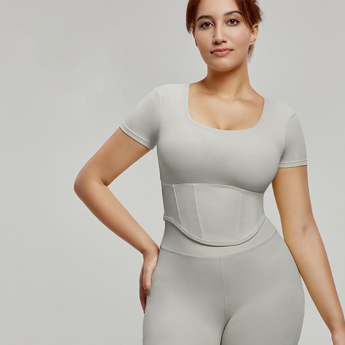 Square-Neck Waist-Defining Plus Size Yoga Top DWY215022