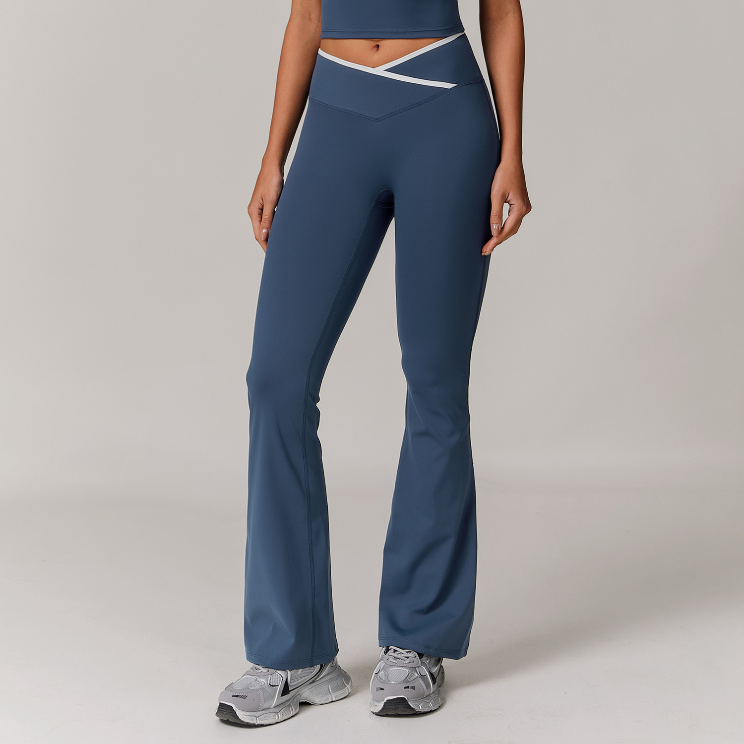 Soft Fabric Contrast Binding Cross Wasit Yoga Leggings 8843