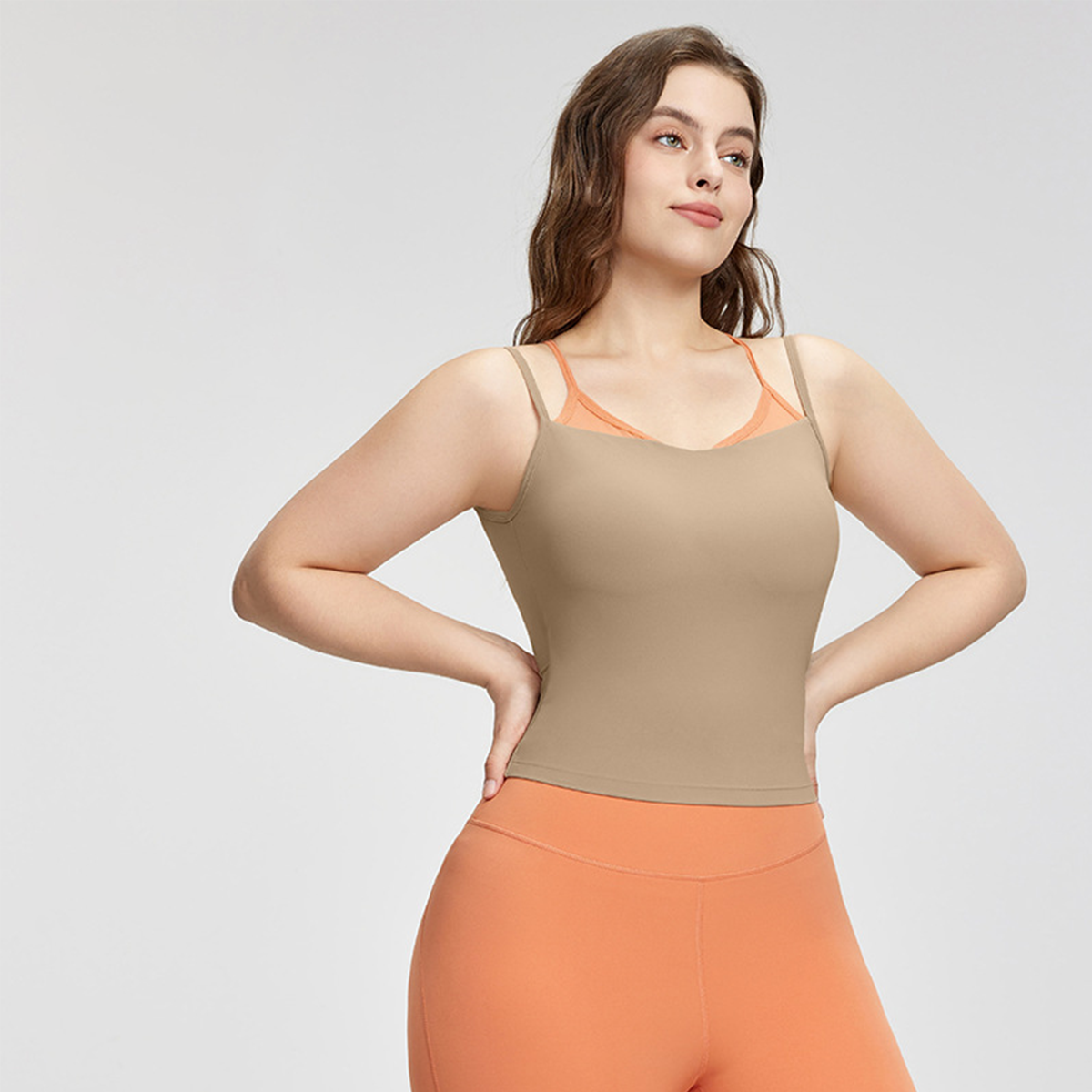 Contrast Color Fake Layered Plus Size Yoga Top DWC215156