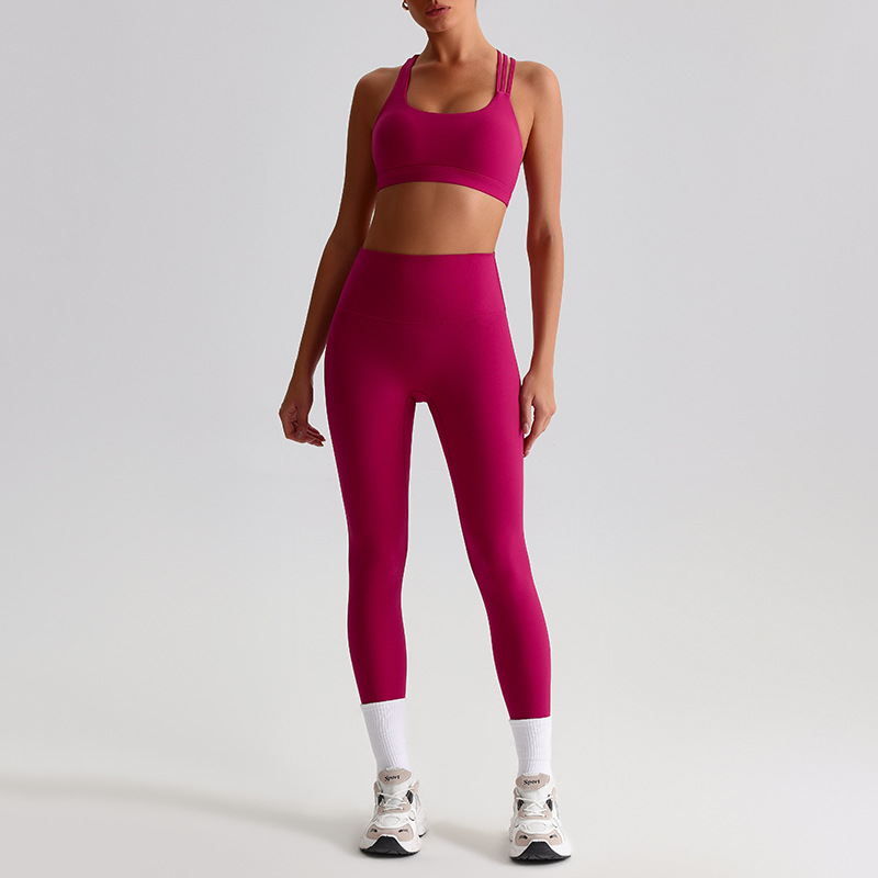 Crossed Beautiful Back Bra Running And Fitness Suit Leggings Set SKL-LQ8635