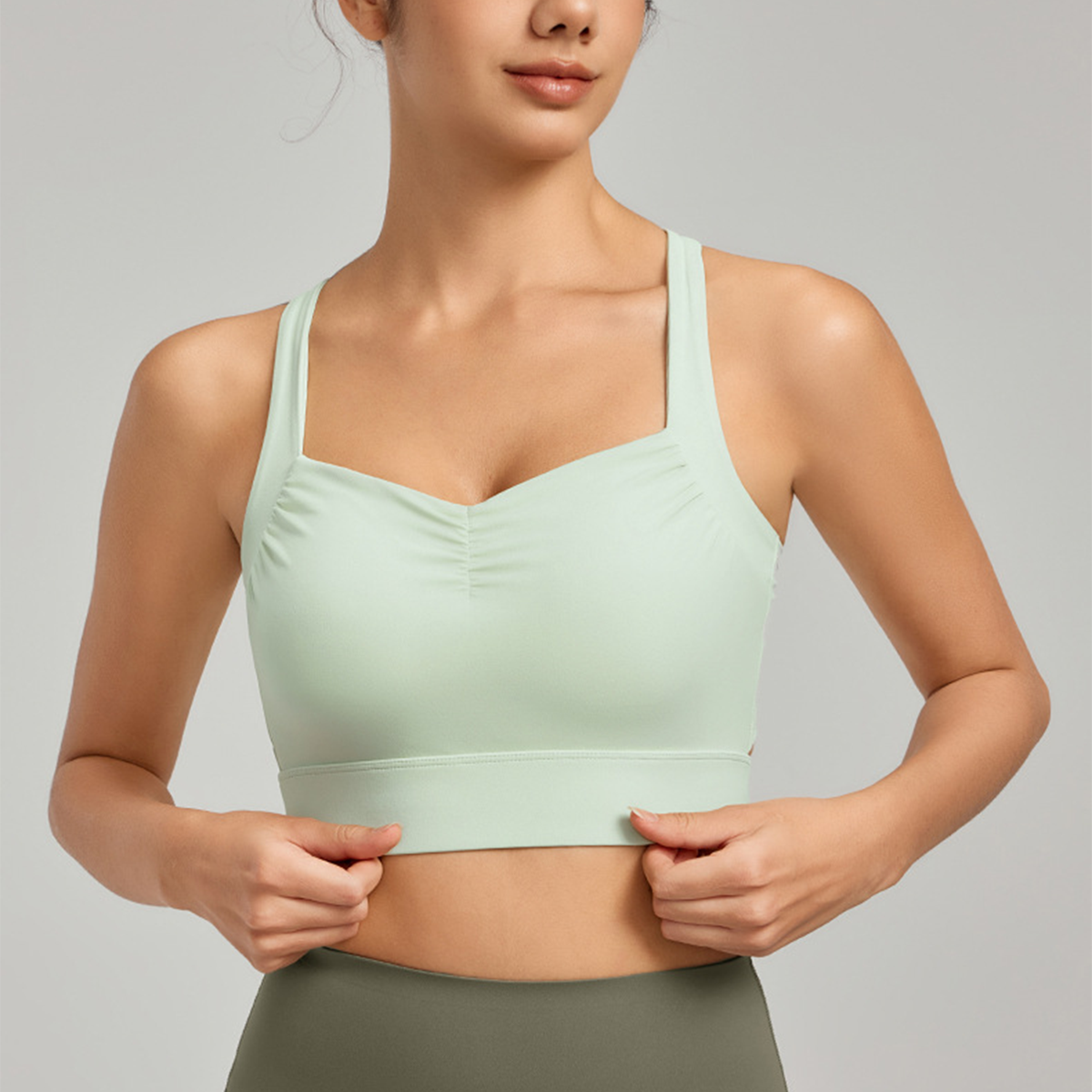 Front-Pleated Back-Cross Yoga Sports Bra DWB115019