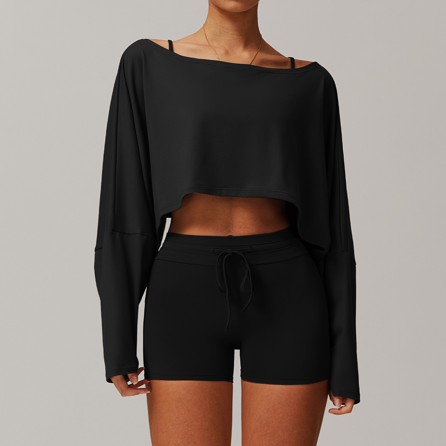 Off the shoulder Long-sleeve Yoga Set 5034