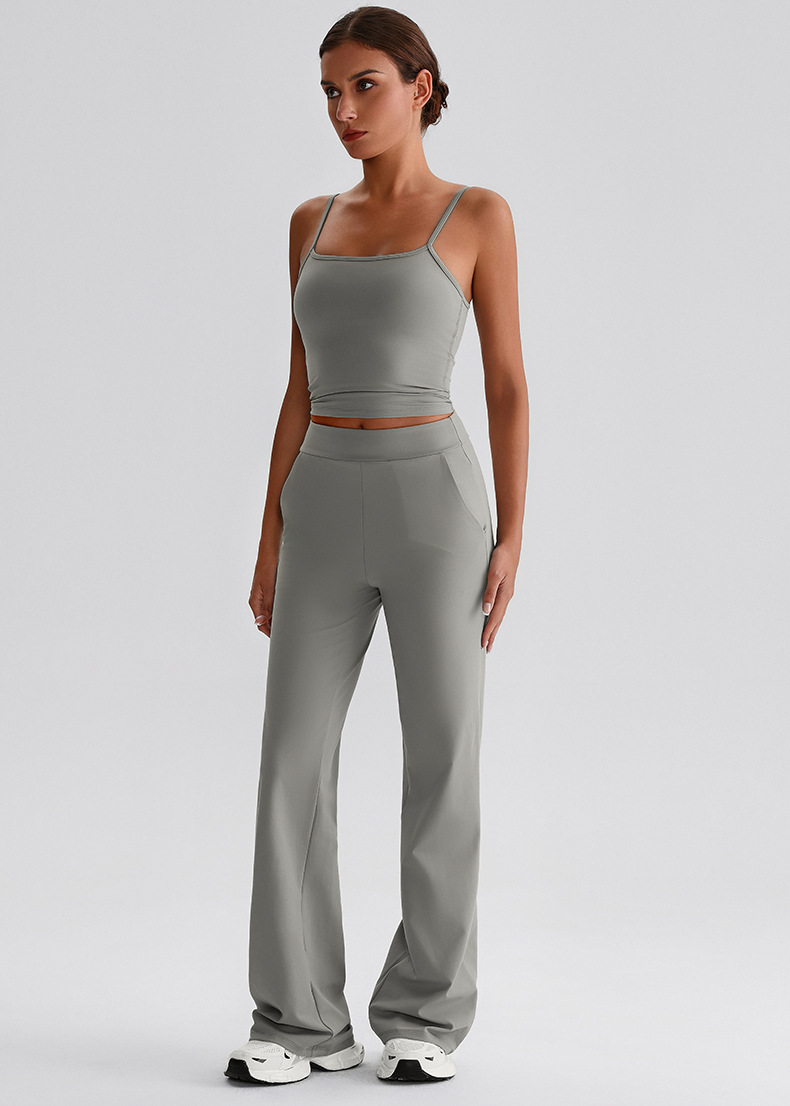 Double-Strap Cami Top Straight-Leg Wide-Leg Yoga Pants Pilates Fitness Set SKL-LQ2732