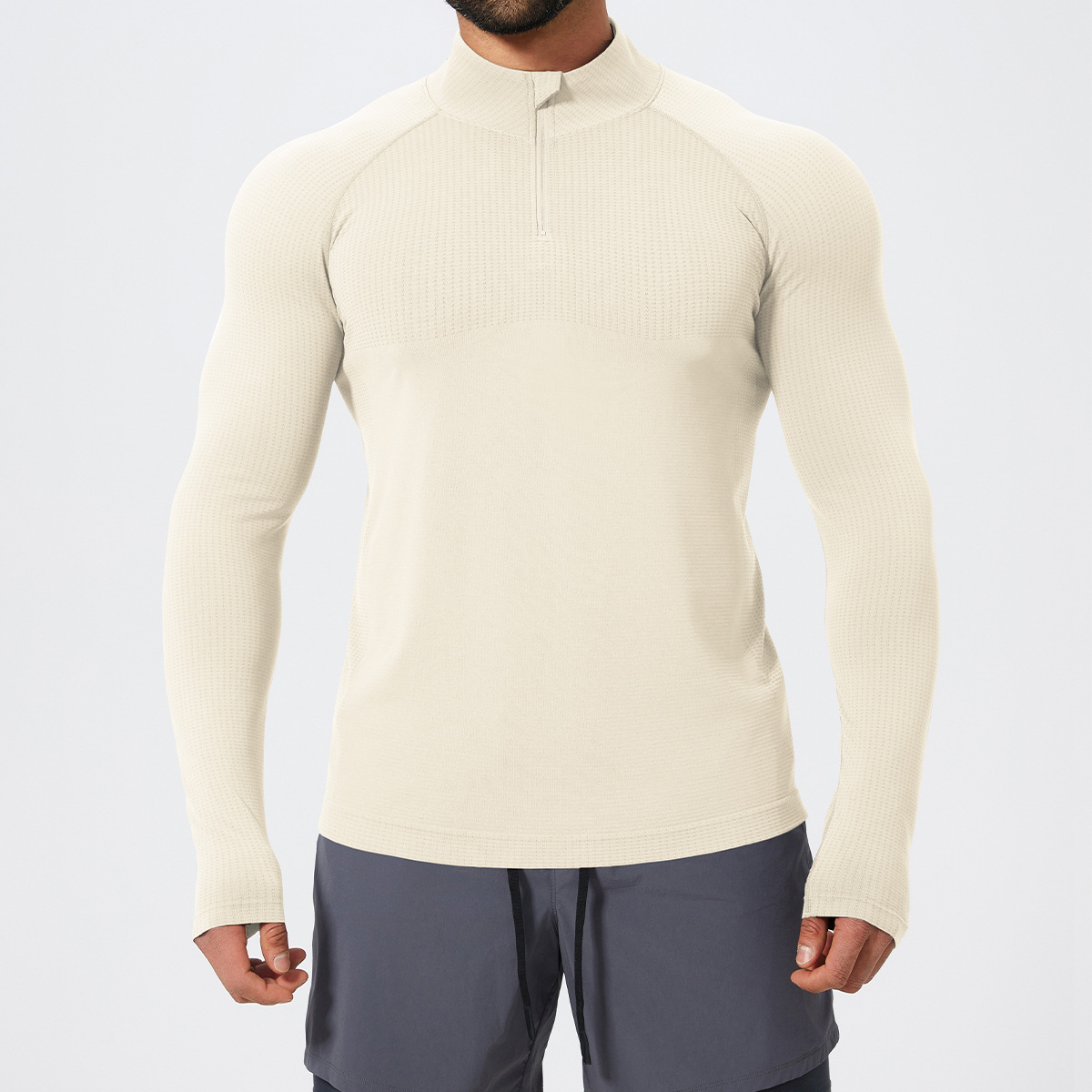 Slim Fit Men's Seamless Long Sleeve Tops with Zipper 1058-1