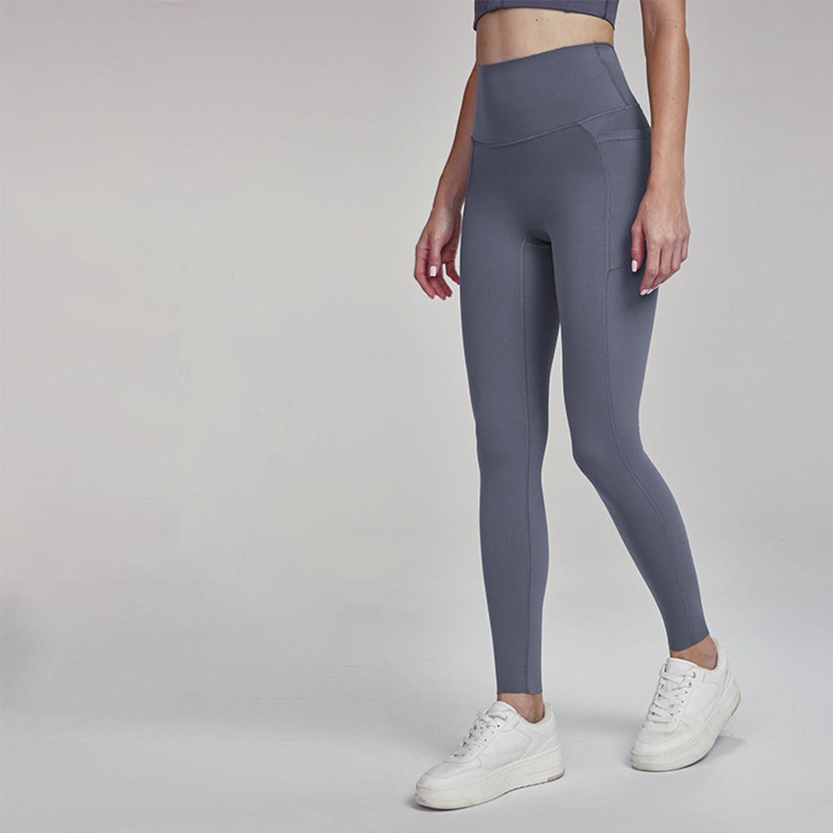 Side Pocket & Custom Hem High-Rise Yoga Pants  DWUS124019