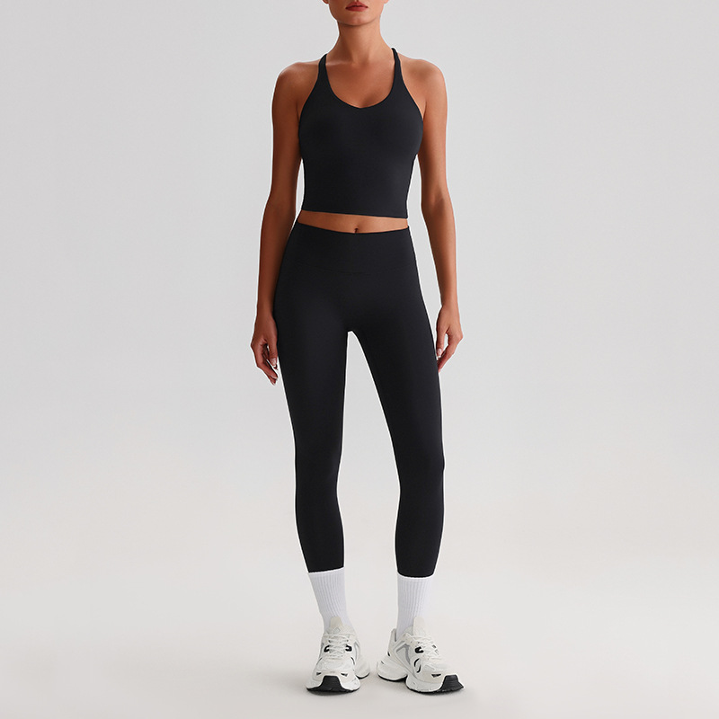 Women's Plus-size Tight Sports Leggings And Bra With Padded Outdoor Running And Fitness Wear Two-piece set SKL-LQ0128