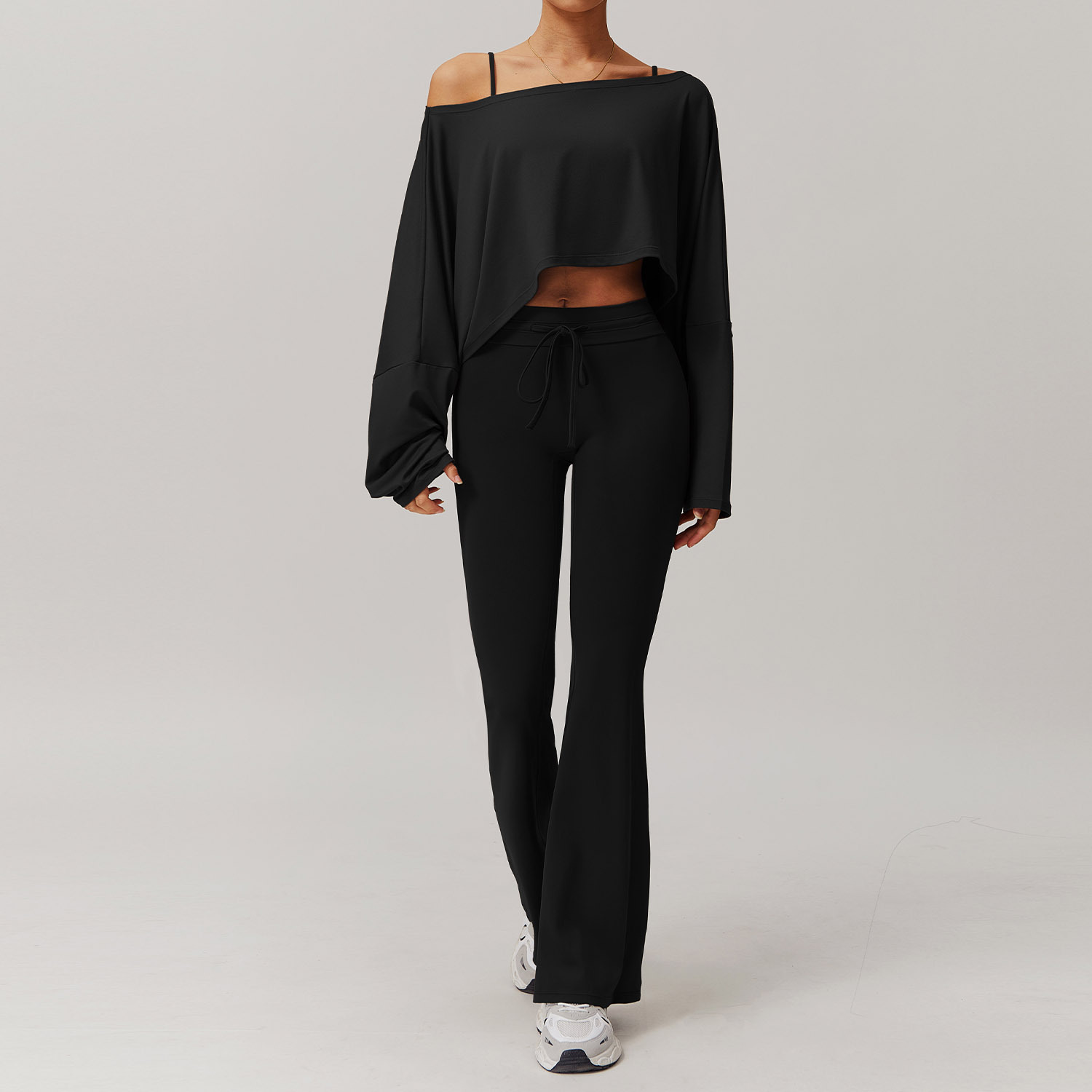 Off the shoulder Long-sleeve Yoga Set 5034