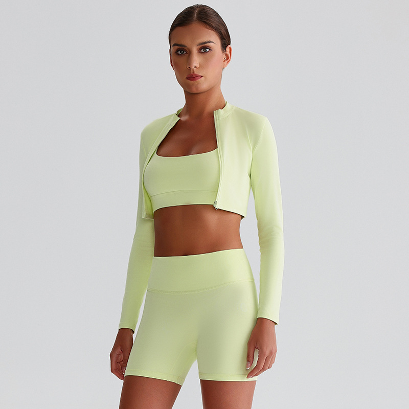 Zipper Yoga Jacket Crop Tight Yoga Sports Cycling Pants Yoga Set SKL-LQ0322
