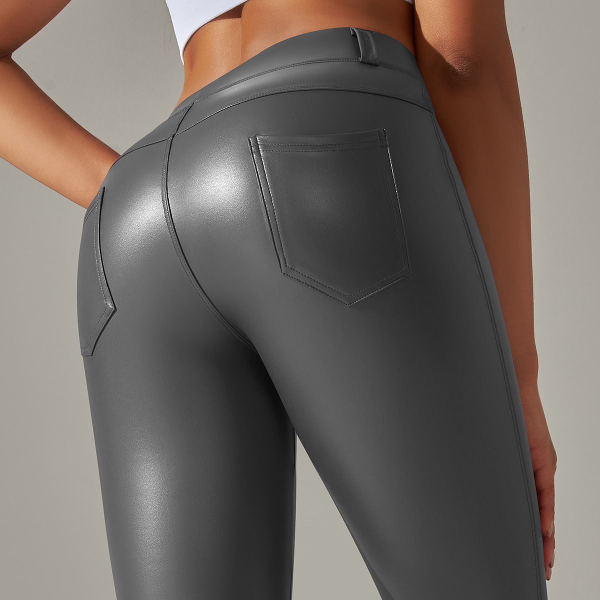 PU Leather Pants Plus Size Abdominal-holding Tight Pants 6617