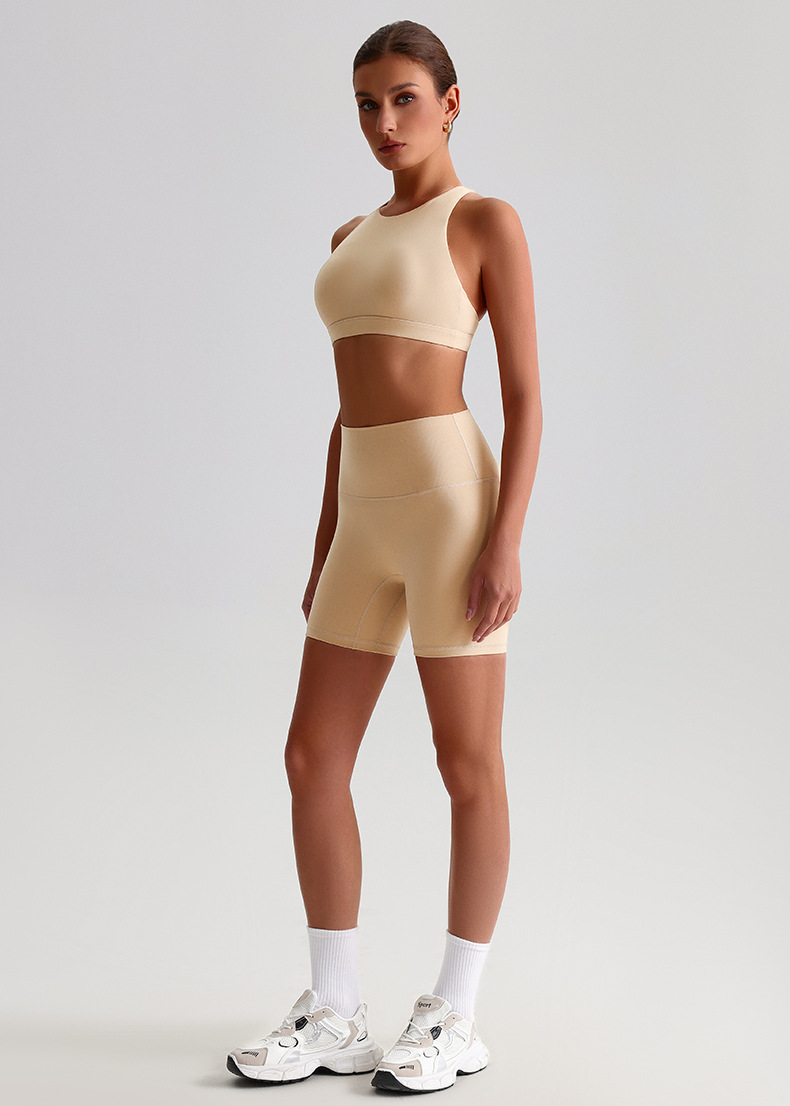  Solid-color Nude Tight Shorts Set With Beautiful Back Bra SKL-LQ0198