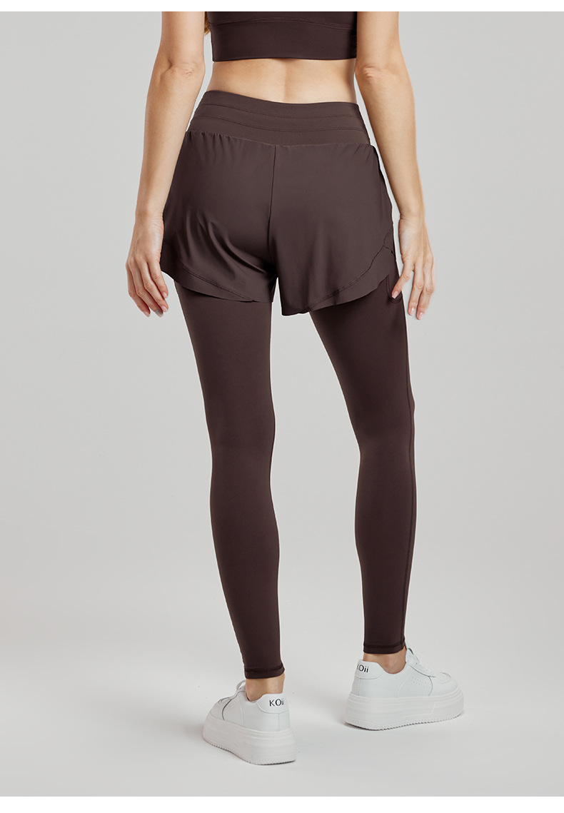 Fake Two-Piece Wide Waistband Drawstring Yoga Pants DWUS124111