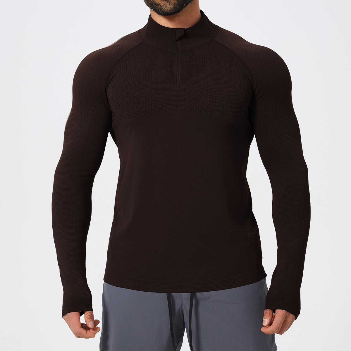 Slim Fit Men's Seamless Long Sleeve Tops with Zipper 1058-1