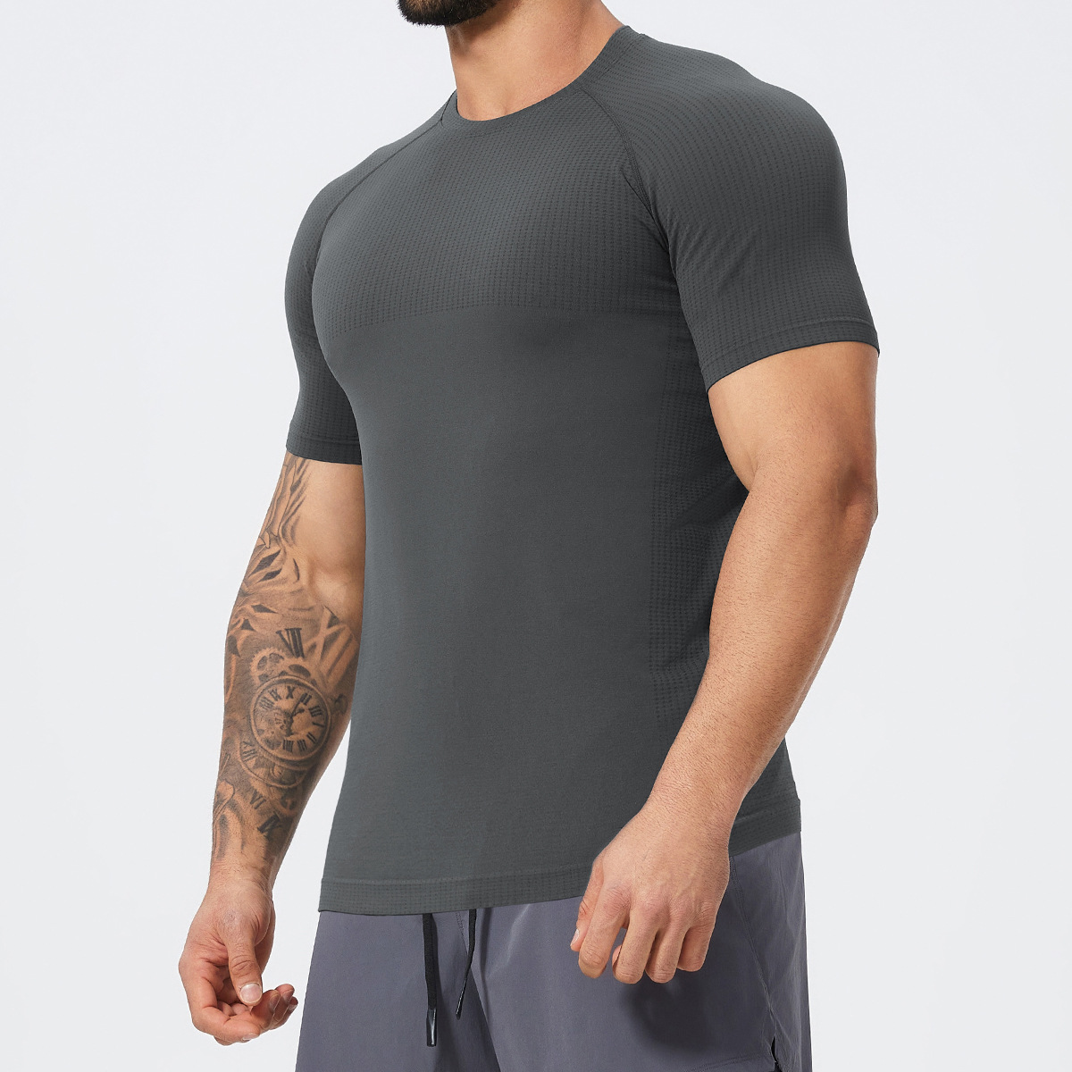 Slim Fit Men's Seamless Short  Sleeves 1058