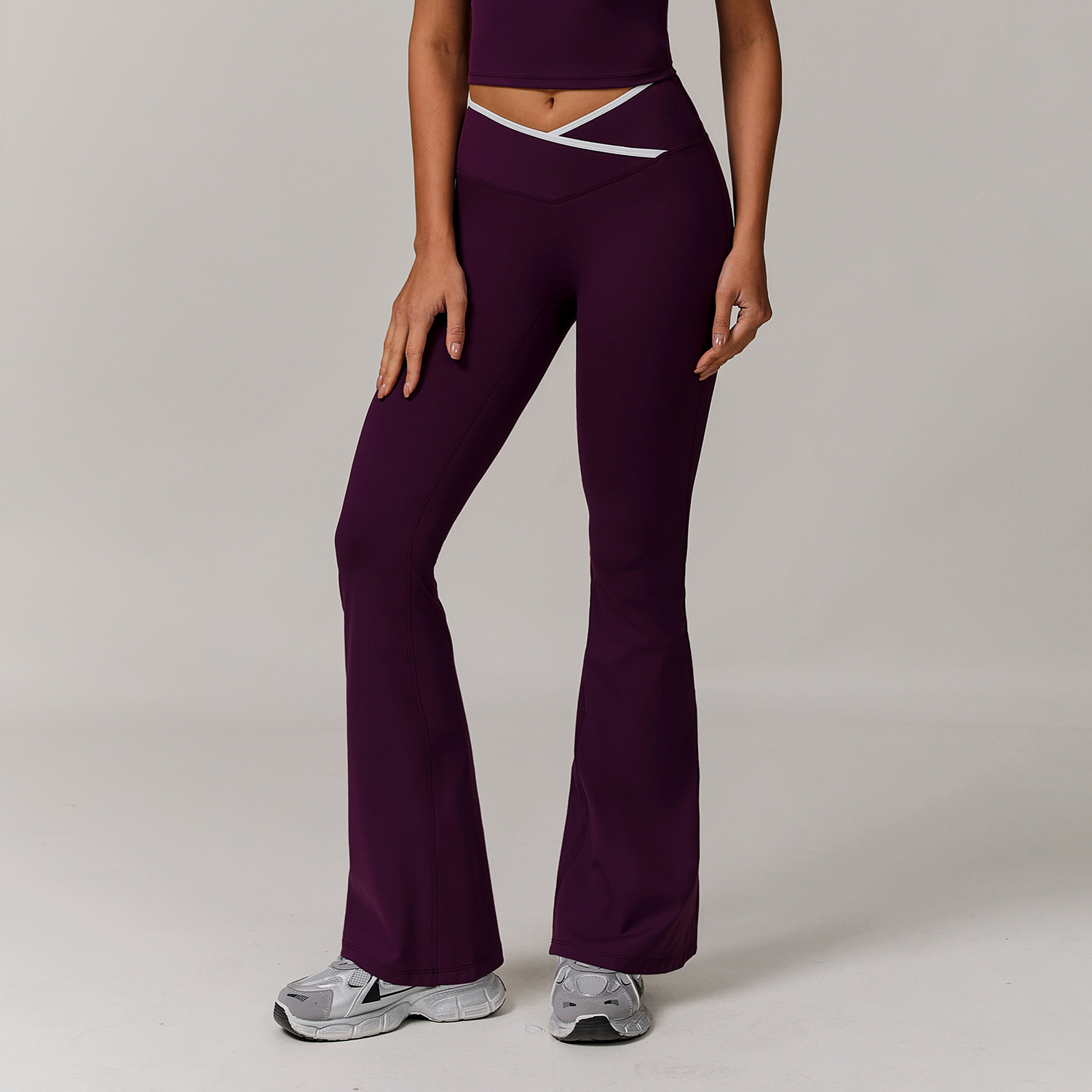 Soft Fabric Contrast Binding Cross Wasit Yoga Leggings 8843