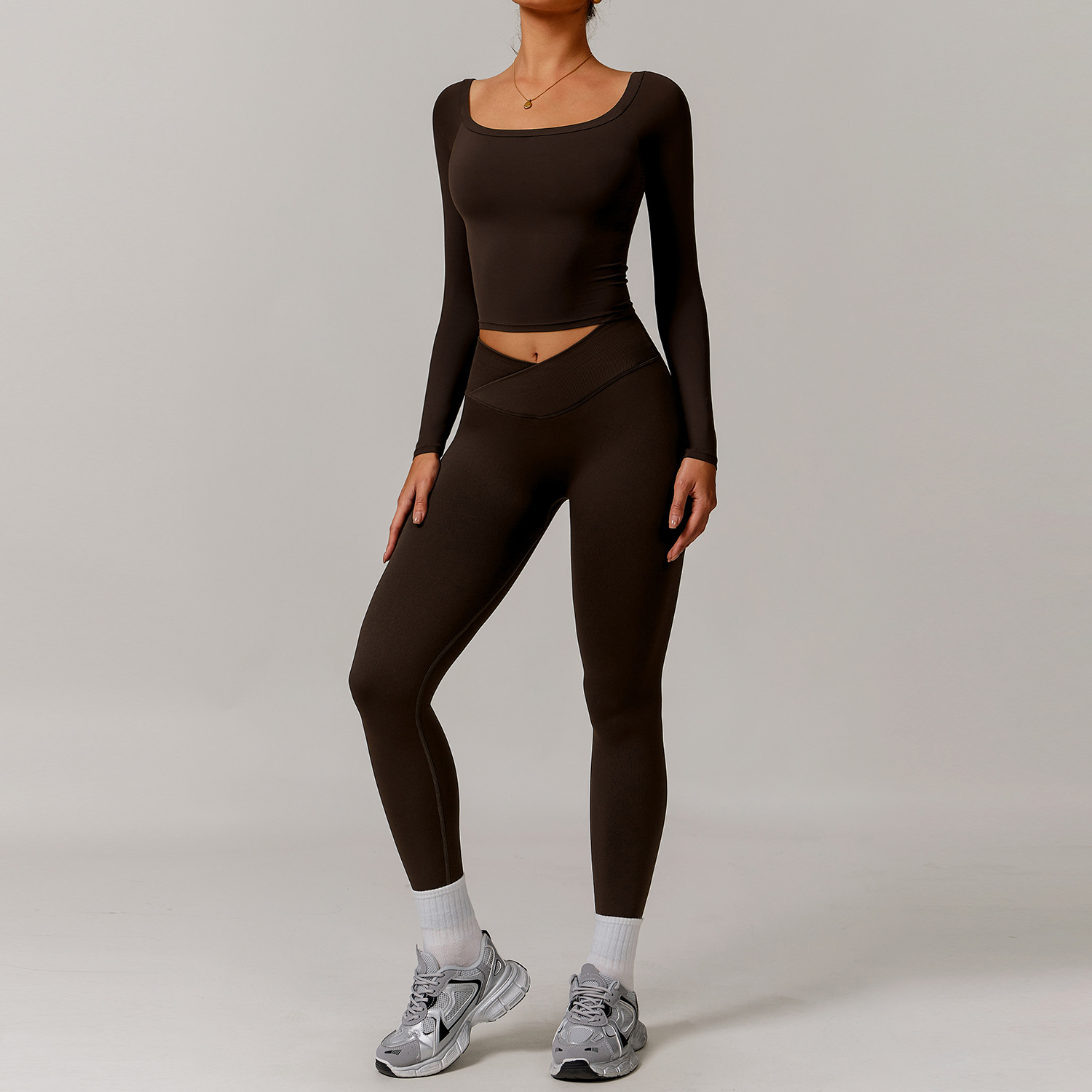 Yoga Clothing Set Long - Sleeved Top and Long Pants Combo for Workout 5036