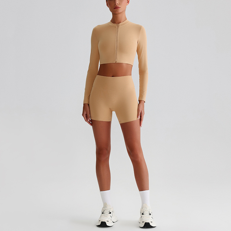 Zipper Yoga Jacket Crop Tight Yoga Sports Cycling Pants Yoga Set SKL-LQ0322