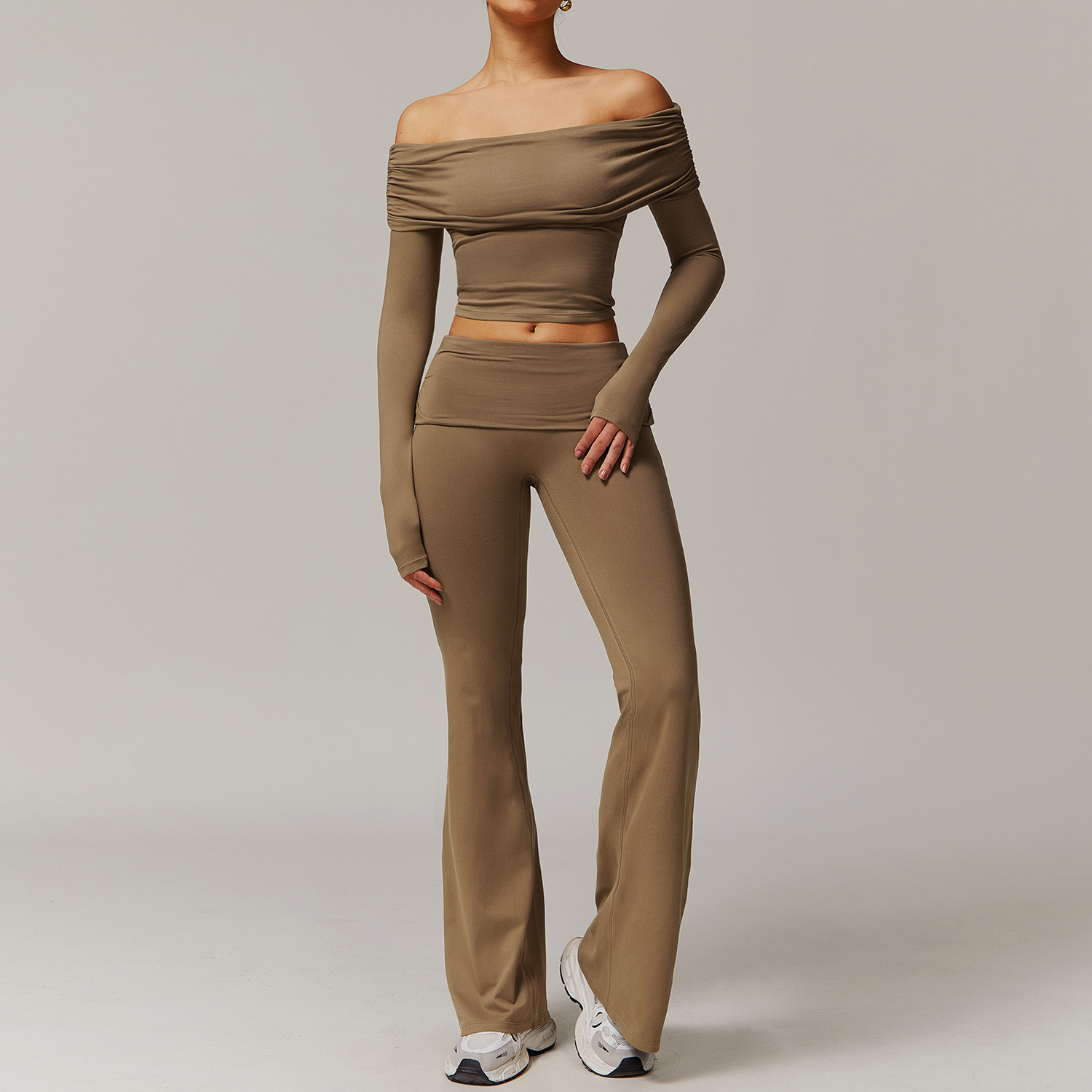 Off-the-shoulder Long-sleeve Yoga Set 9152