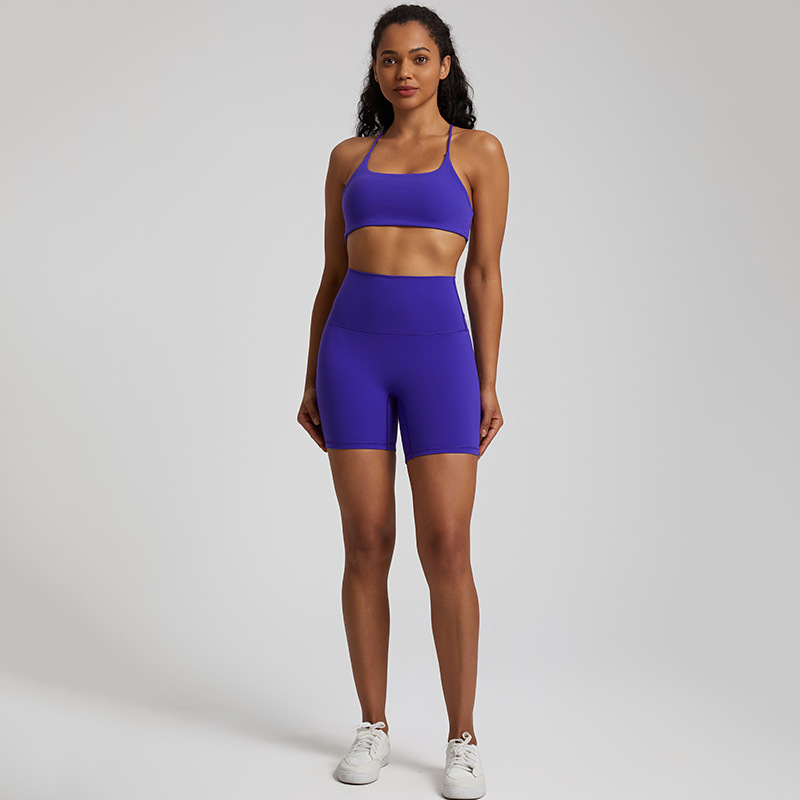 Cross Back Bra Breathable Compression Shorts Yoga Wear Set SKL-LQ7359