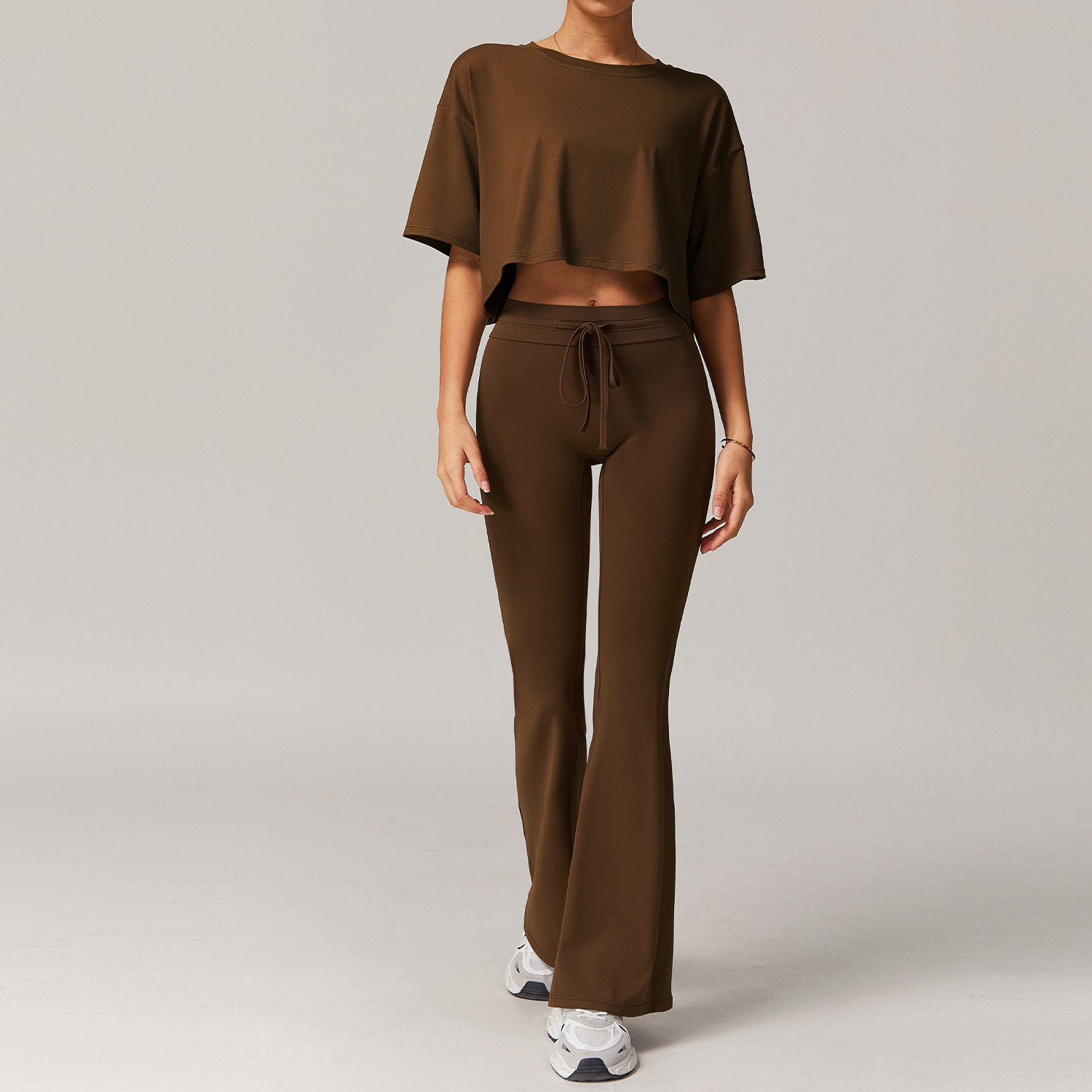 Off the shoulder Short-sleeve Yoga Set 5034