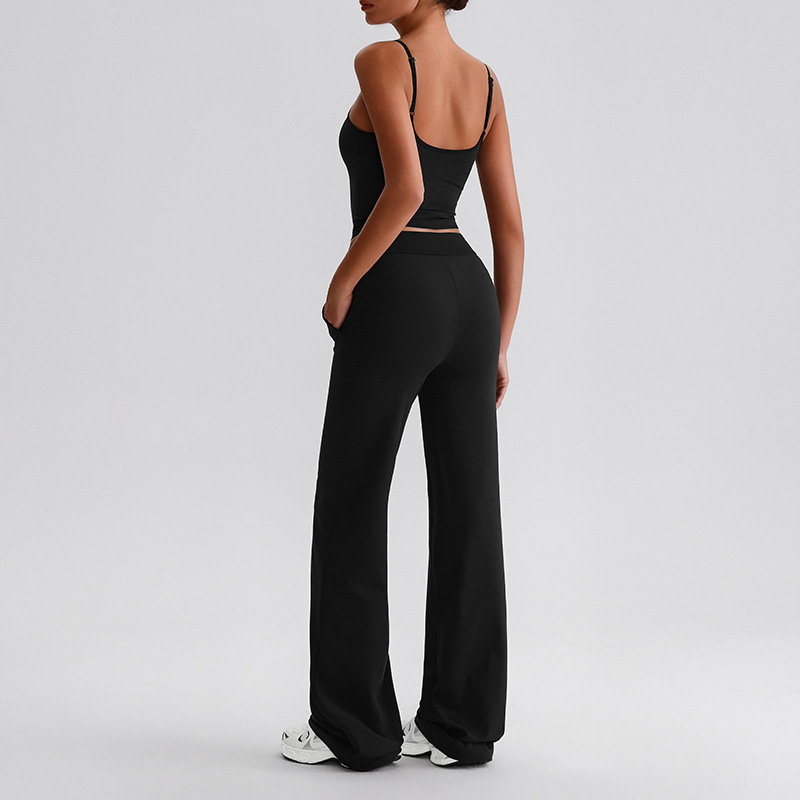 Double-Strap Cami Top Straight-Leg Wide-Leg Yoga Pants Pilates Fitness Set SKL-LQ2732