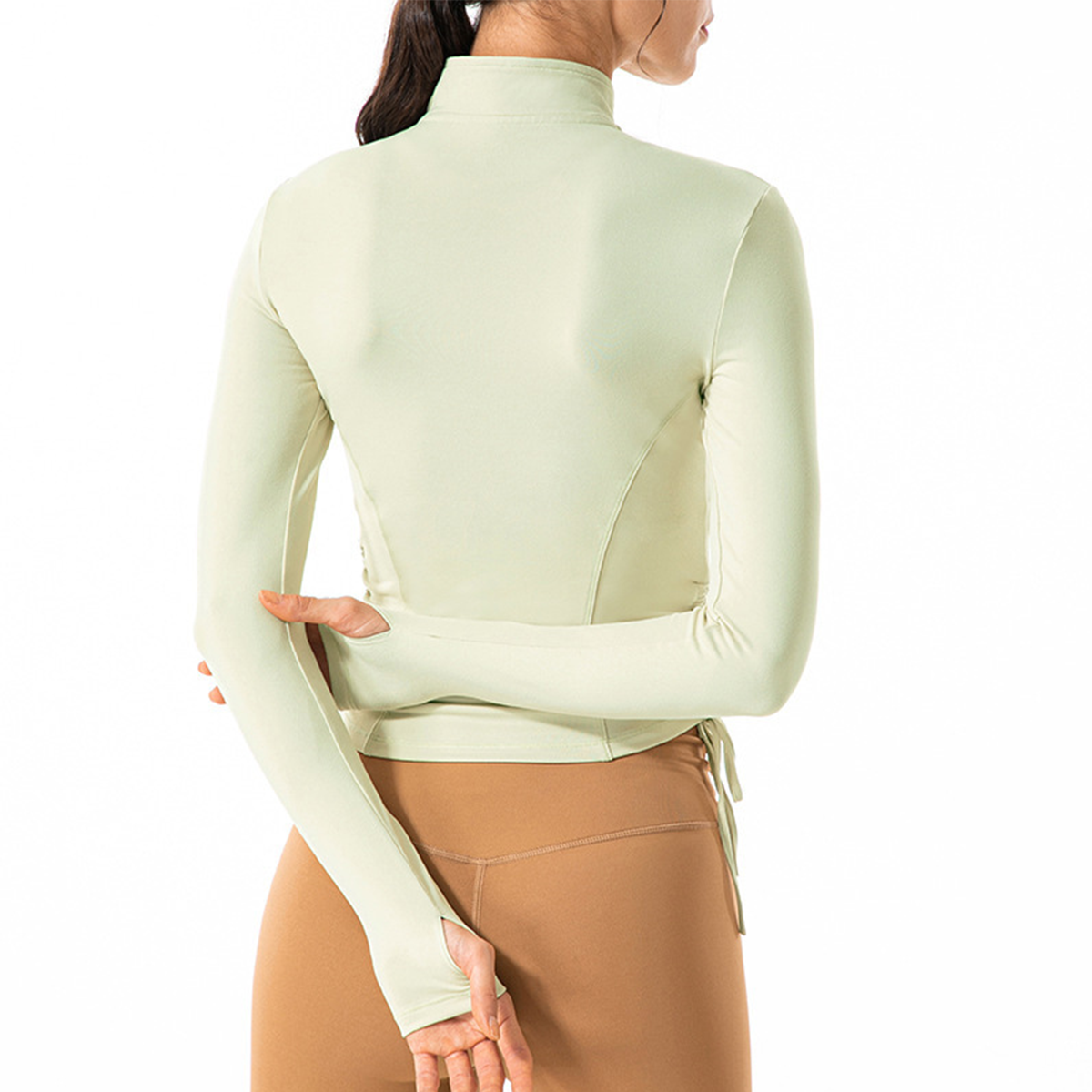 Stand Collar Zip-Up Yoga Jacket with Drawstring Waist Cinching DS158