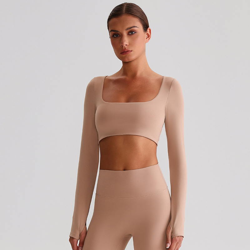 Fitness Long-sleeved Sports Bras With Chest Pads And Square Collars SKL-LQ8026