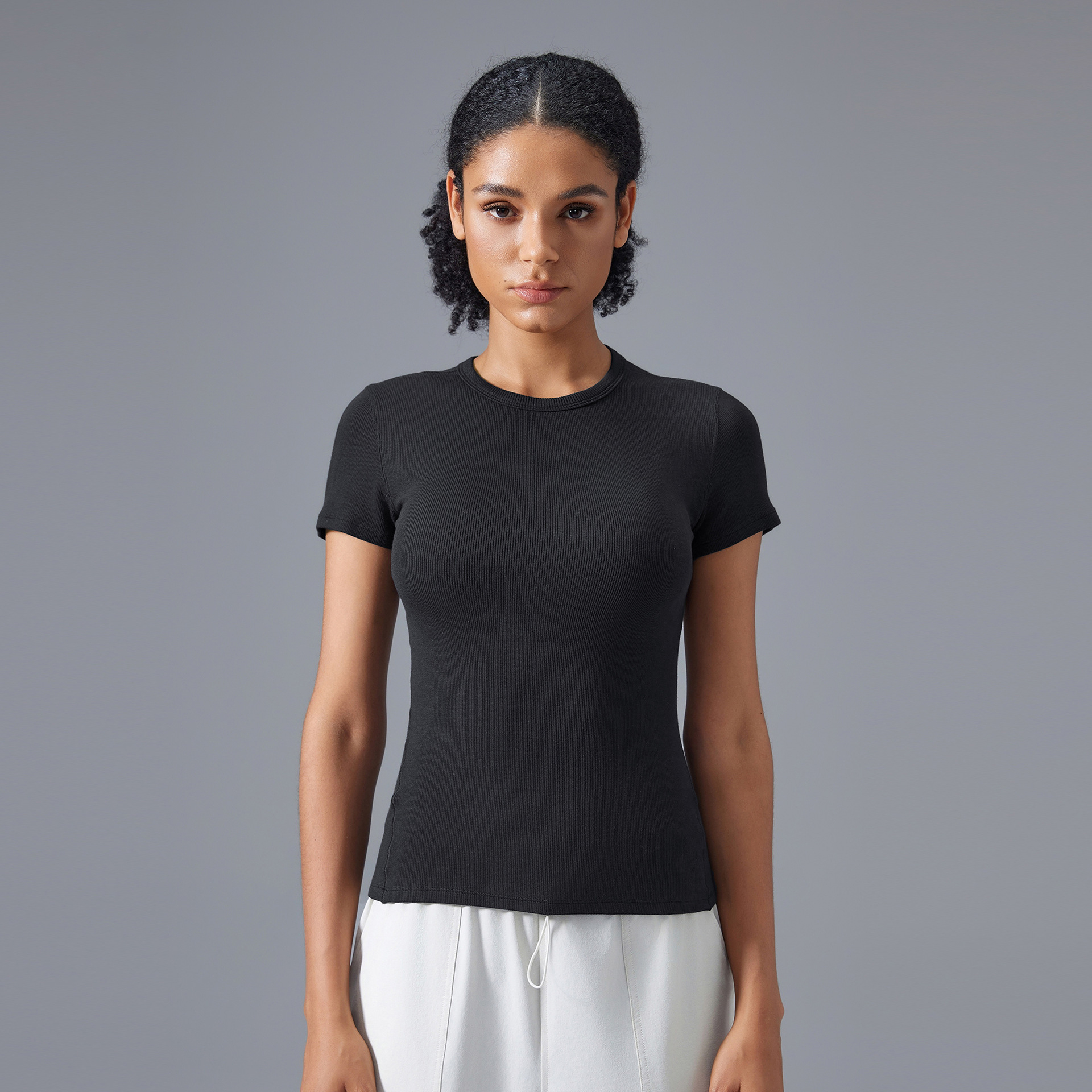 Skinny Nude Skin Friendly Modal Vertical Fitness Yoga Short Sleeve D25096