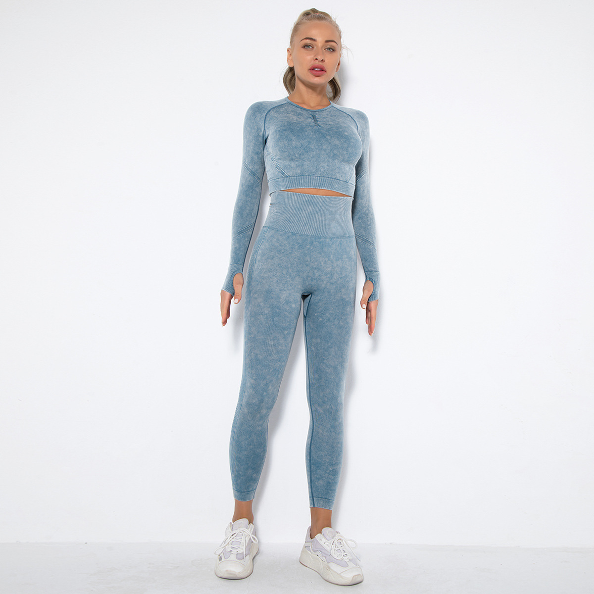 Long-Sleeve Tight Tie-Dye Yoga Wear Set 6500