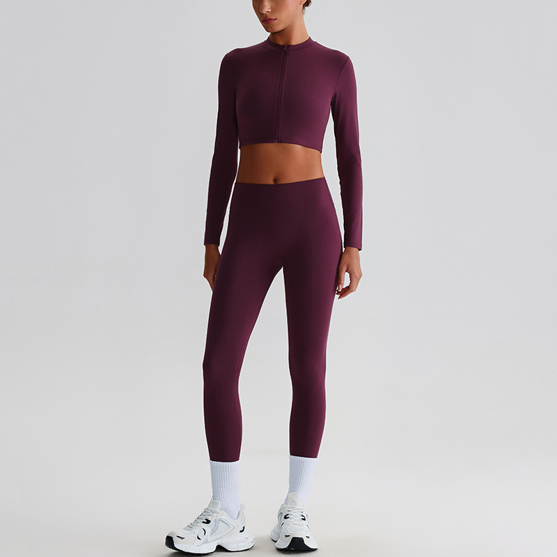 Flare Leggings And Knot Long - Sleeve Yoga Bra Set SKL-LQ0122