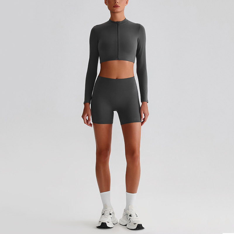 Zipper Yoga Jacket Crop Tight Yoga Sports Cycling Pants Yoga Set SKL-LQ0322