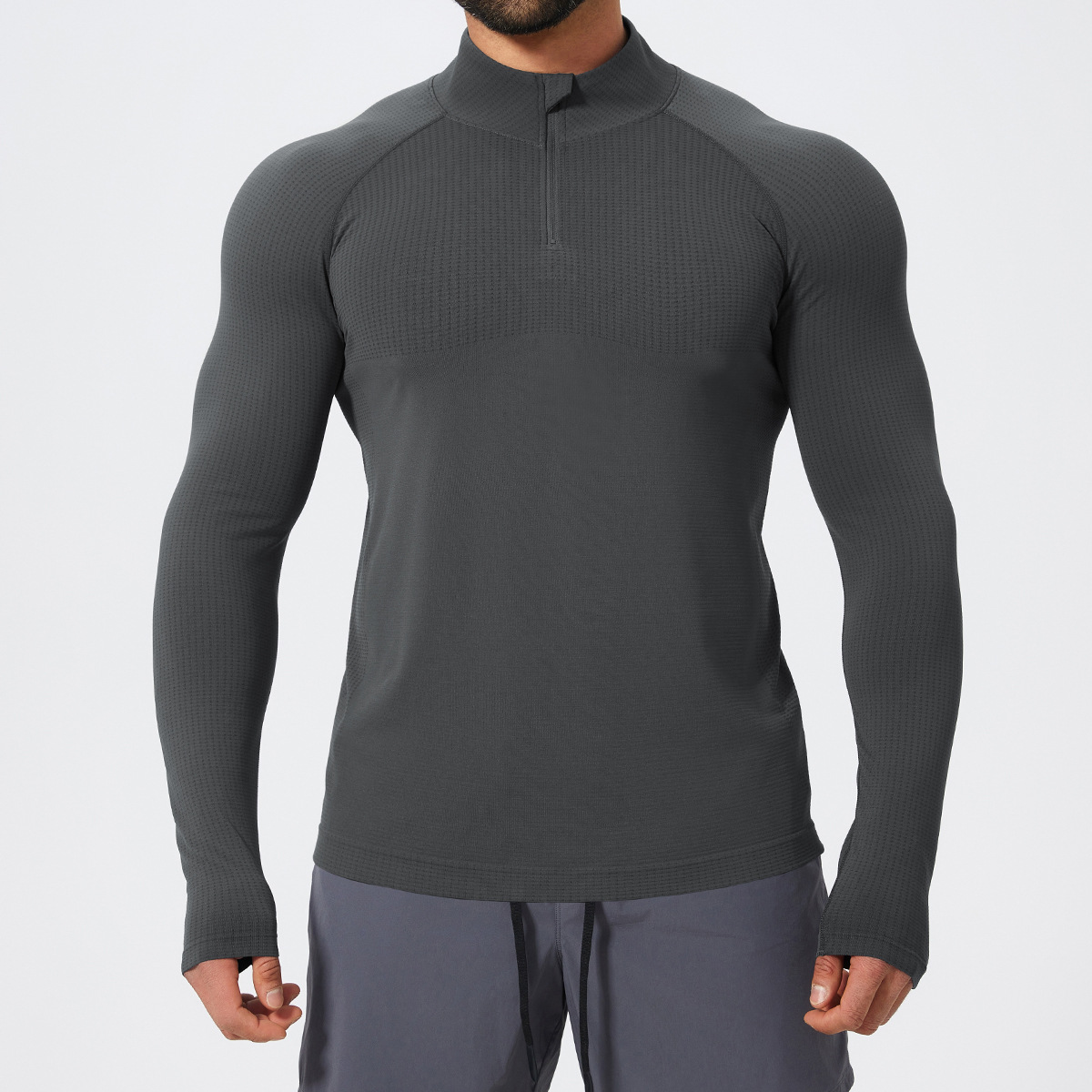 Slim Fit Men's Seamless Long Sleeve Tops with Zipper 1058-1