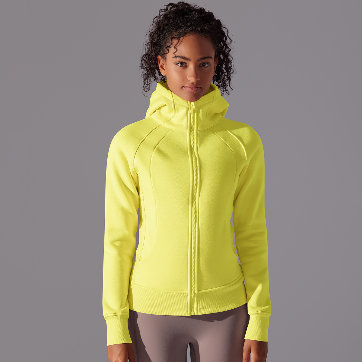  Fleece-Lined Hooded Sports Sweatshirt Jacket Yoga Top 7025