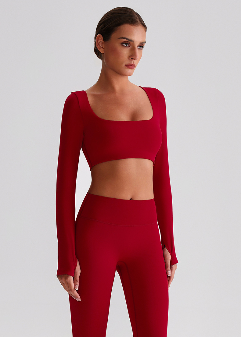 Fitness Long-sleeved Sports Bras With Chest Pads And Square Collars SKL-LQ8026