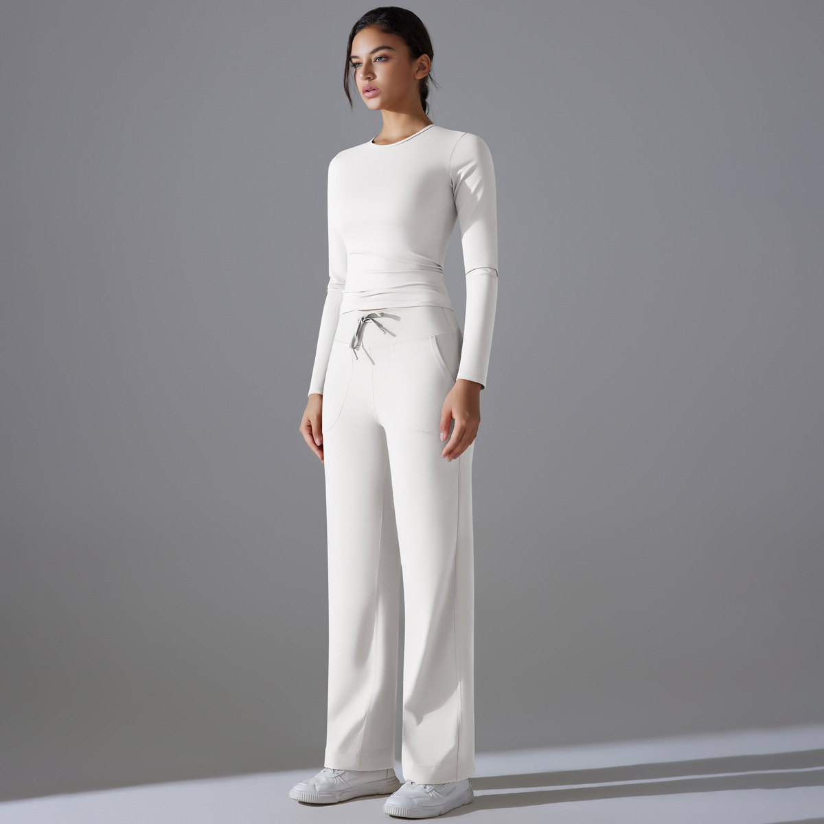  High-Waisted Hip-Lifting Drawstring Wide-Leg Pants Set 6662