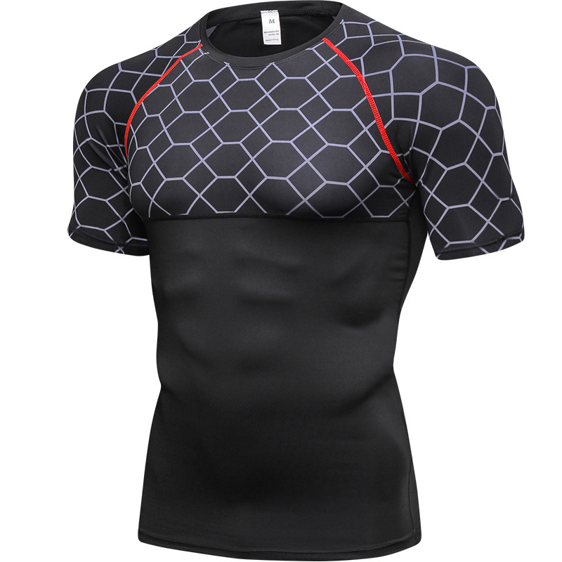 Men's Sweat - Wicking, Quick - Dry & High - Elastic Printed Fitness Short - Sleeve Shirts 4003 