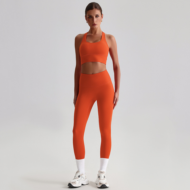 Fitness Sports Leggings And Crossed Beautiful Bra With Pads Set SKL-LQ8697