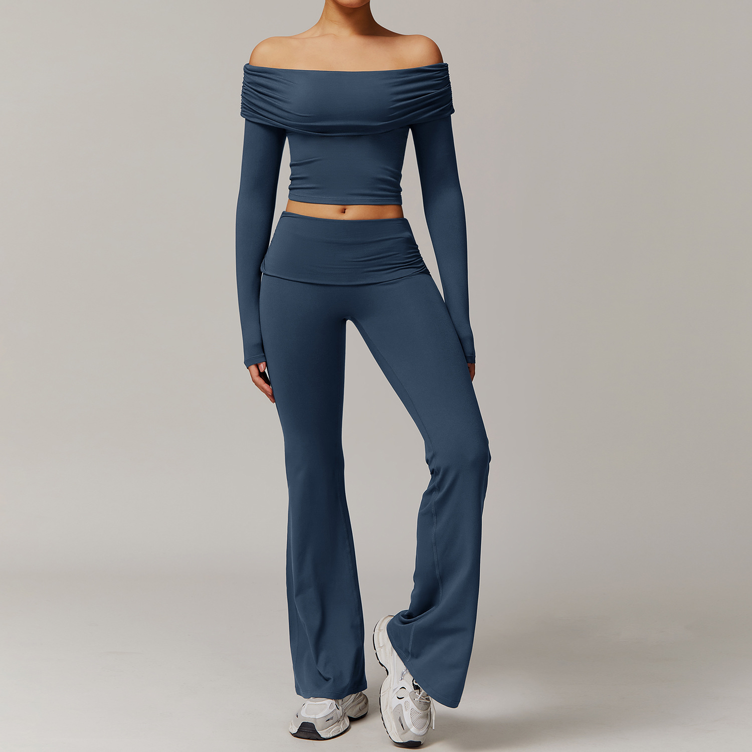 Off-the-shoulder Long-sleeve Yoga Set 9152