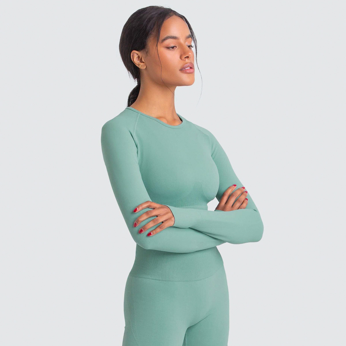 Solid-color Long-sleeved Yoga Clothes for Sports and Fitness 6095