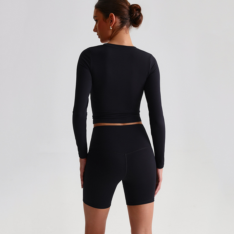 Ribbed Naked High-intensity Fitness Suits Tight Yoga Long Sleeves Top SKL-LQ2130
