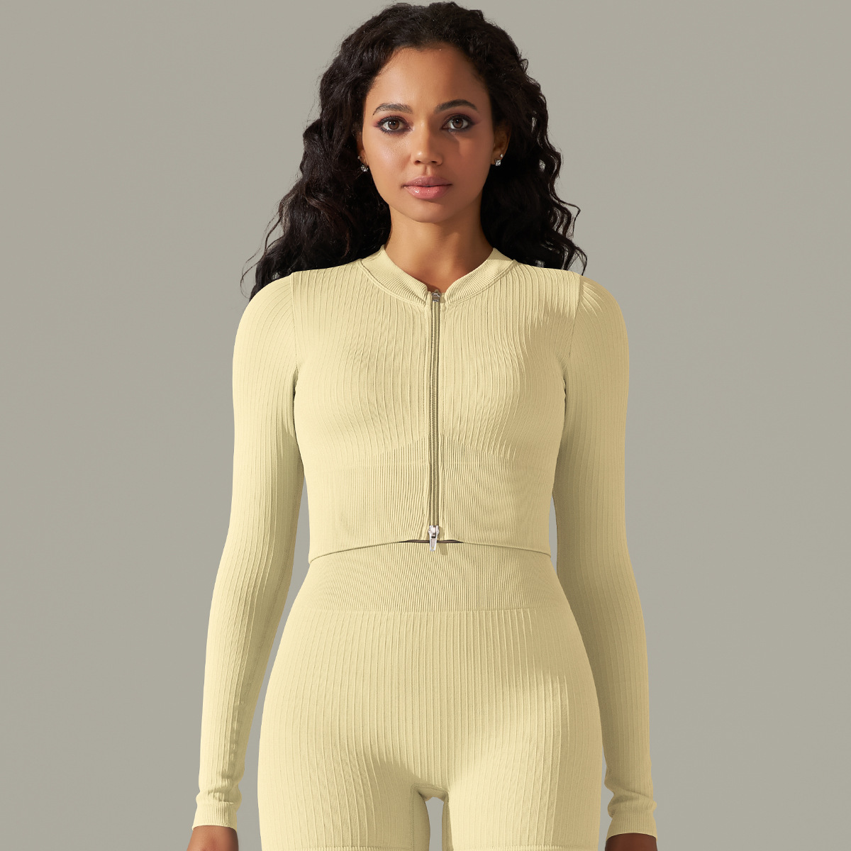 Long-Sleeve Sports Top Zippered Shapewear Fitness Wear 9310long sleeve