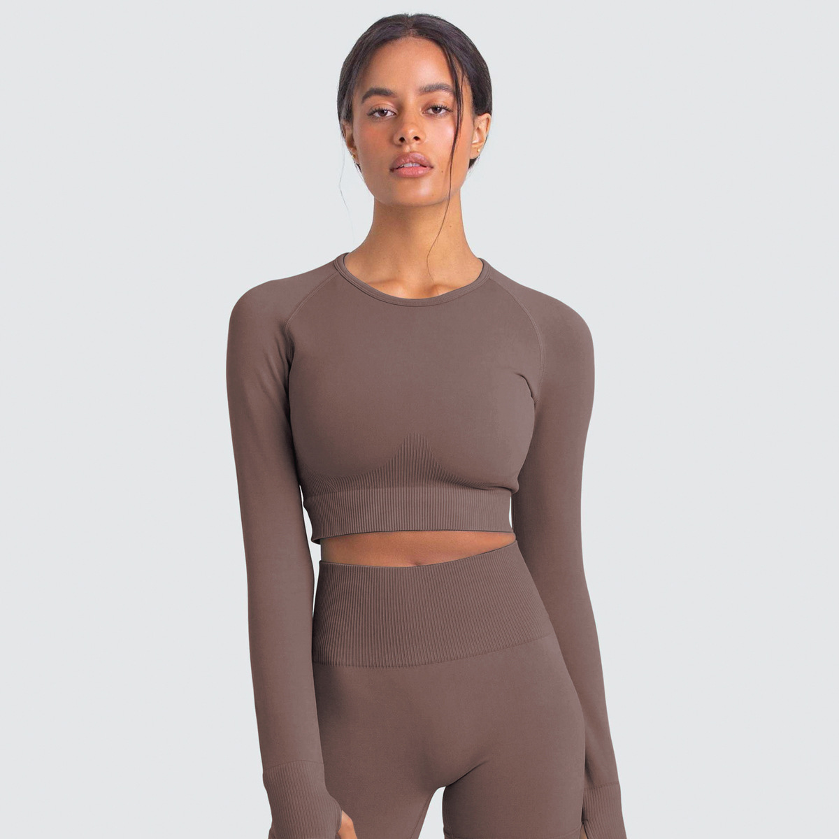 Solid-color Long-sleeved Yoga Clothes for Sports and Fitness 6095