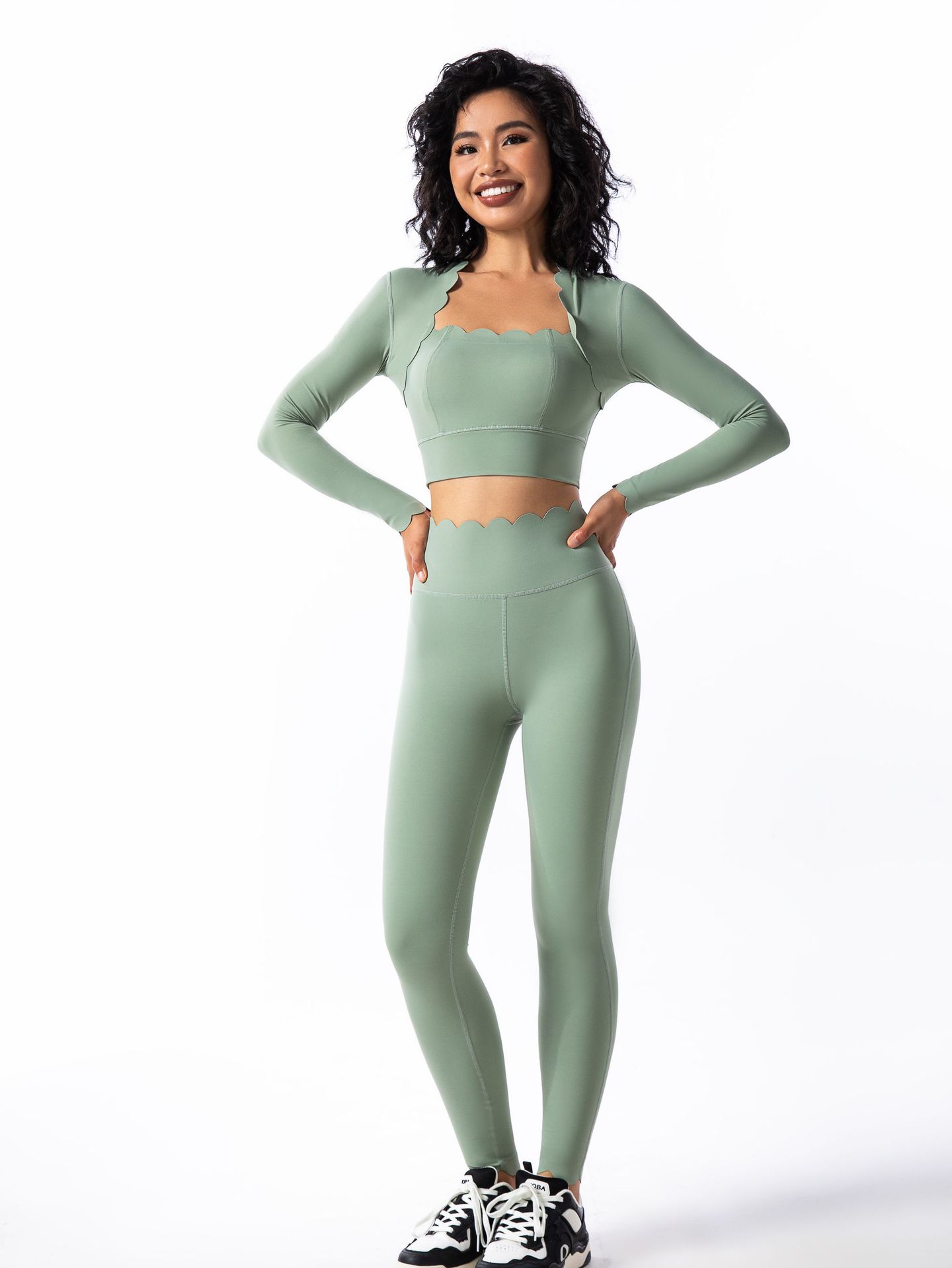 Yoga Wear Long-Sleeved Long Sports Top Sports Set Two-Piece Set For Women SKL-FNK8810