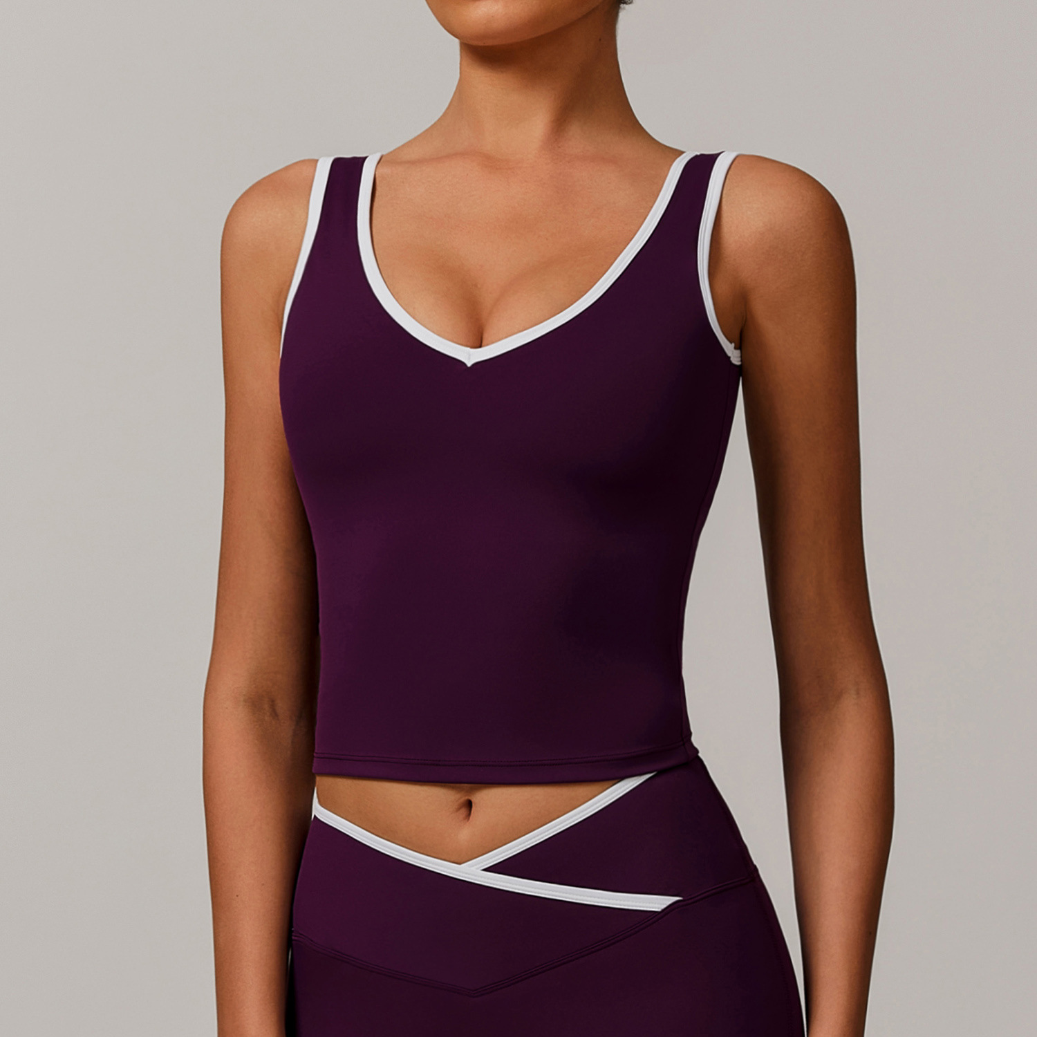 Soft Fabric Contrast Binding Yoga Vest 8843