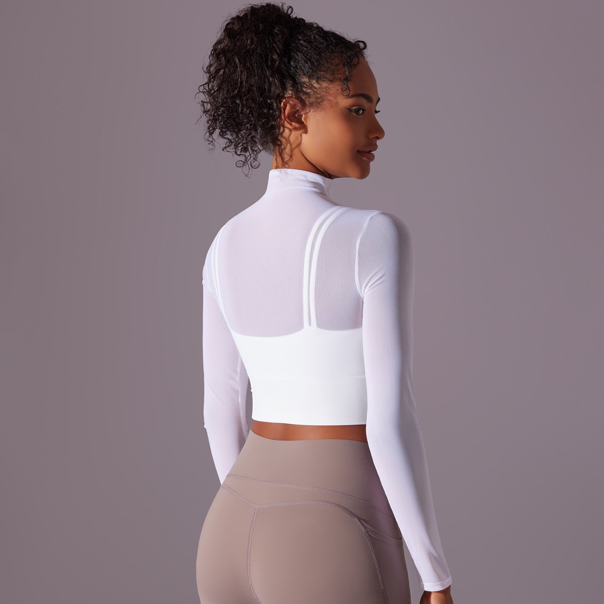 Mesh Long-sleeved Semi-high Neck Yoga Wear 7032