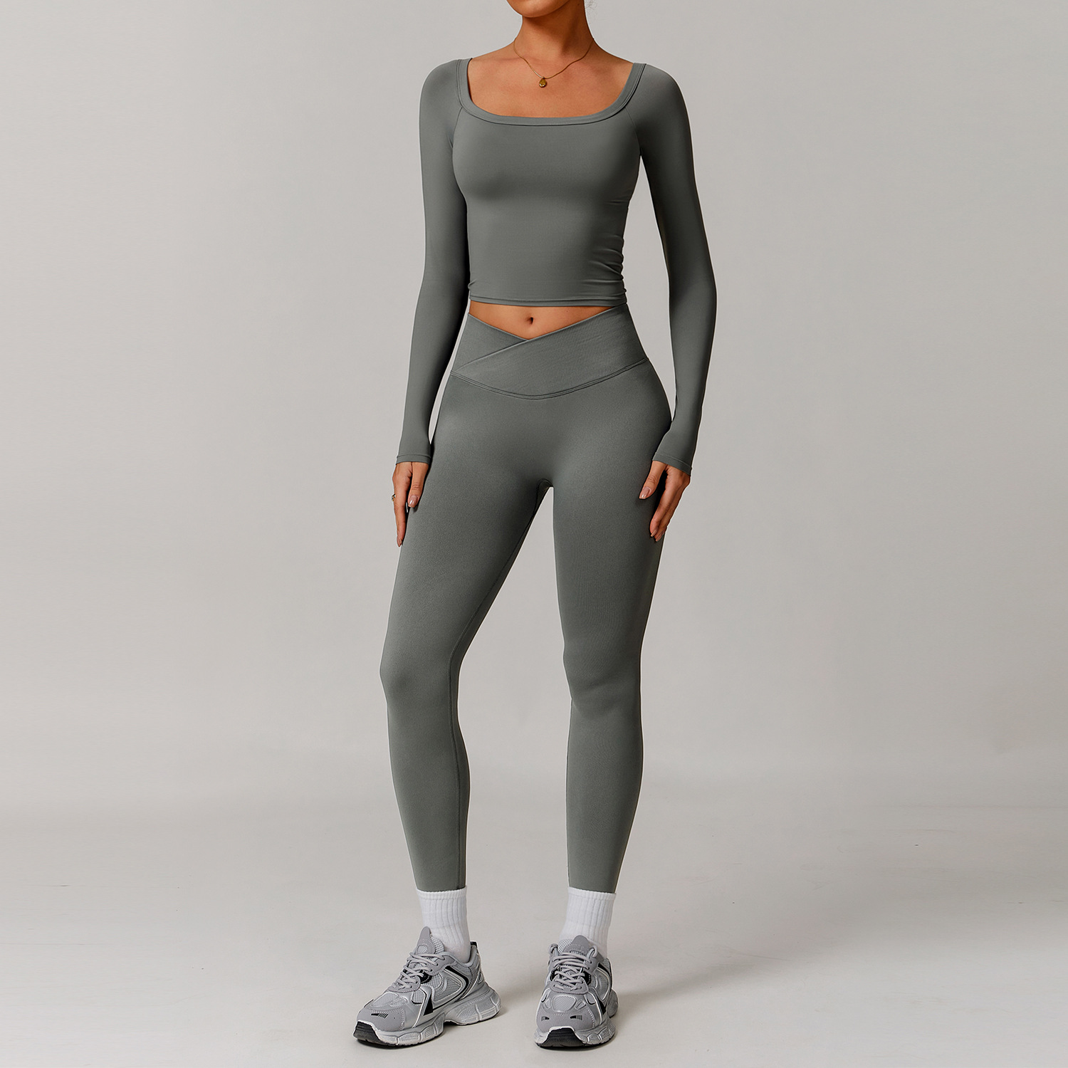 Yoga Clothing Set Long - Sleeved Top and Long Pants Combo for Workout 5036