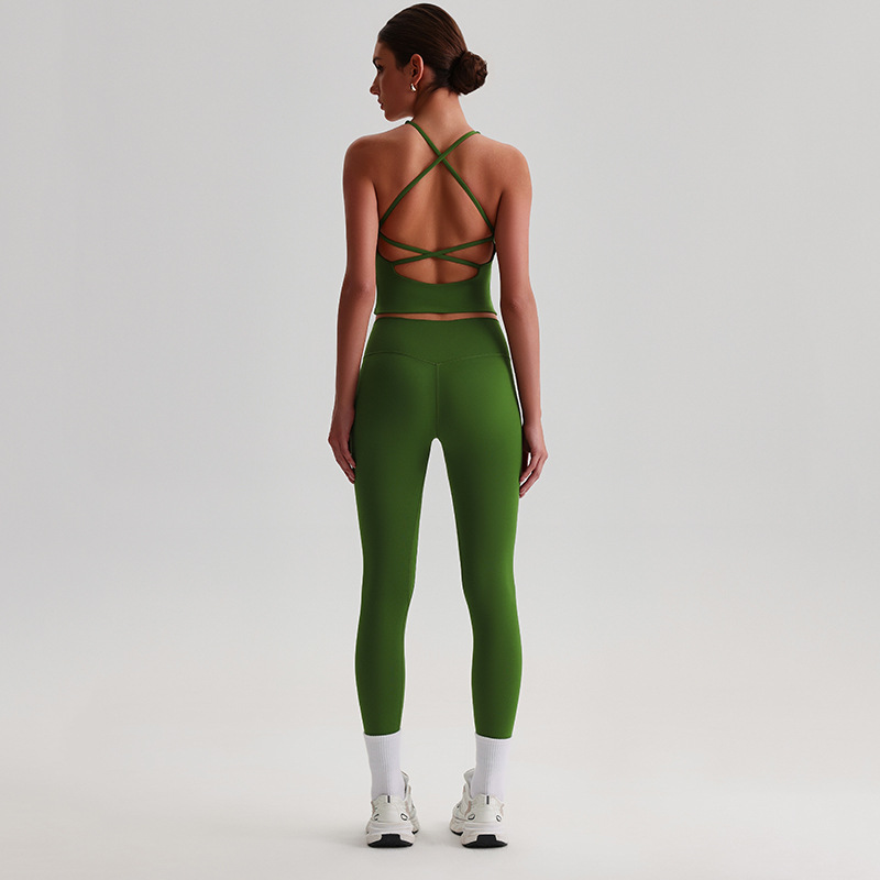 Women's Plus-size Tight Sports Leggings And Bra With Padded Outdoor Running And Fitness Wear Two-piece set SKL-LQ0128